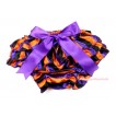 Halloween Dark Purple Orange Black Striped Satin Layer Panties Bloomers With Dark Purple Big Bow BC172 